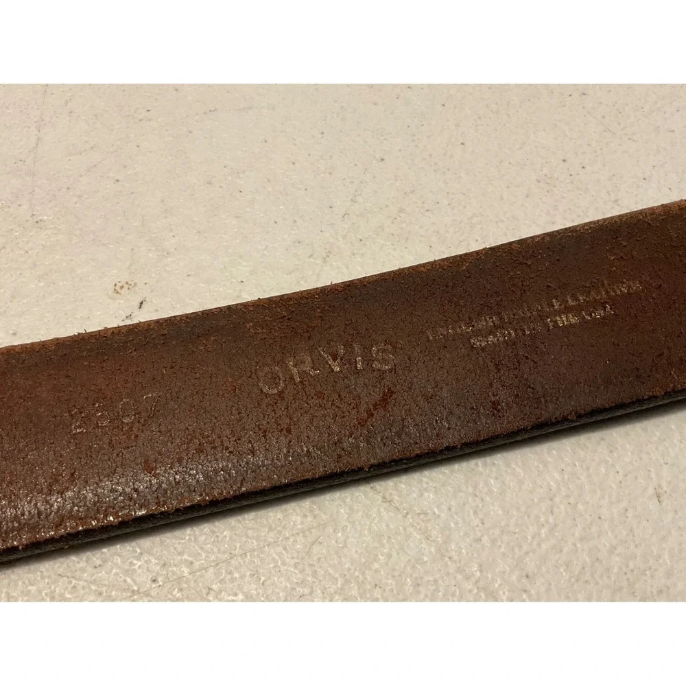 Orvis Gauge Brass Shotgun Shell BrownLeather Belt Men LG USA Made